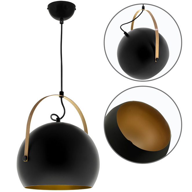 Suspensão ORIANE 1xE27 Alt.Reg.xD.25cm preto/dourado