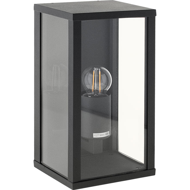 Aplique NOZELO IP44 1xE27 C.14xL.11,5xAlt.26cm alumínio+vidro antracite