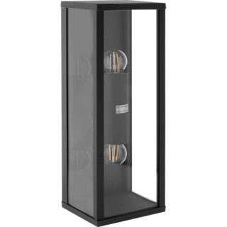 Aplique NOZELO IP44 2xE27 C.14xL.11,5xAlt.38cm alumínio+vidro antracite