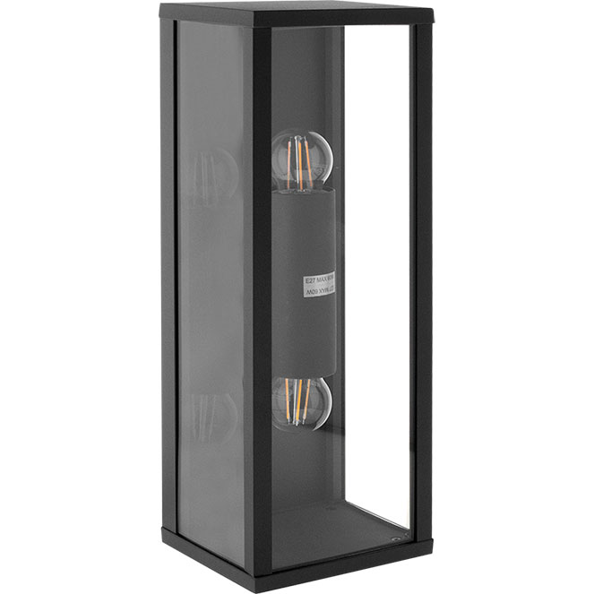 Aplique NOZELO IP44 2xE27 C.14xL.11,5xAlt.38cm alumínio+vidro antracite