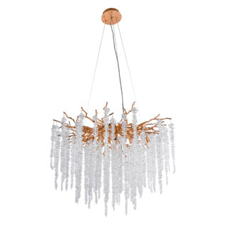 Candeeiro de tecto CHAMONIX 12xG9 Alt.Reg.xD.80cm com cristais transparentes e armação dourada