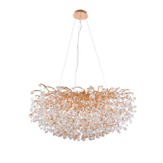 Candeeiro de tecto DAVOS 15xG9 Alt.Reg.xD.100cm com cristais ambar e armação dourada