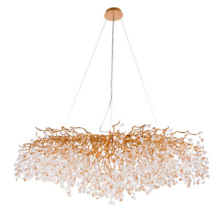 Candeeiro de tecto DAVOS 16xG9 C.150xL.75xAlt.Reg. com cristais ambar e armação dourada