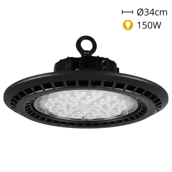 Campânula MEGAVISION IP65 1x150W LED 18000lm 6400K 90° Alt.14xD.35cm Preto