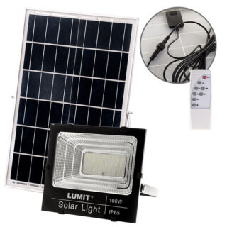 Projector solar NAVARRE IP65 1x100W LED 2400lm 6500K C.28,5xL.9xAlt.25,5cm preto