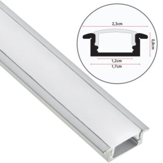Calha com abas para fita LED com difusor opalino (para embutir) L.24,7x Alt.7mm