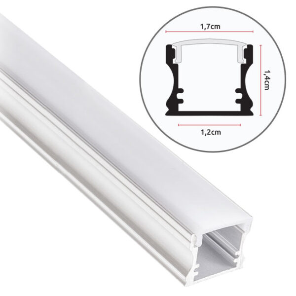 Calha funda sem abas para fita LED com difusor opalino L.17x Alt.14,5mm