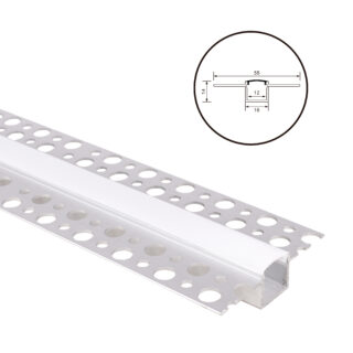 Calha para fita LED com difusor opalino L.55x Alt.14mm para superfícies de gesso cartonado