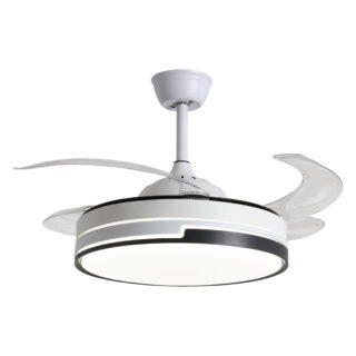 Ventoinha de tecto ROBIN branca/preta, 4 palas retráteis, 72W LED 3000|4000|6500K, Alt.40xD.107/50cm