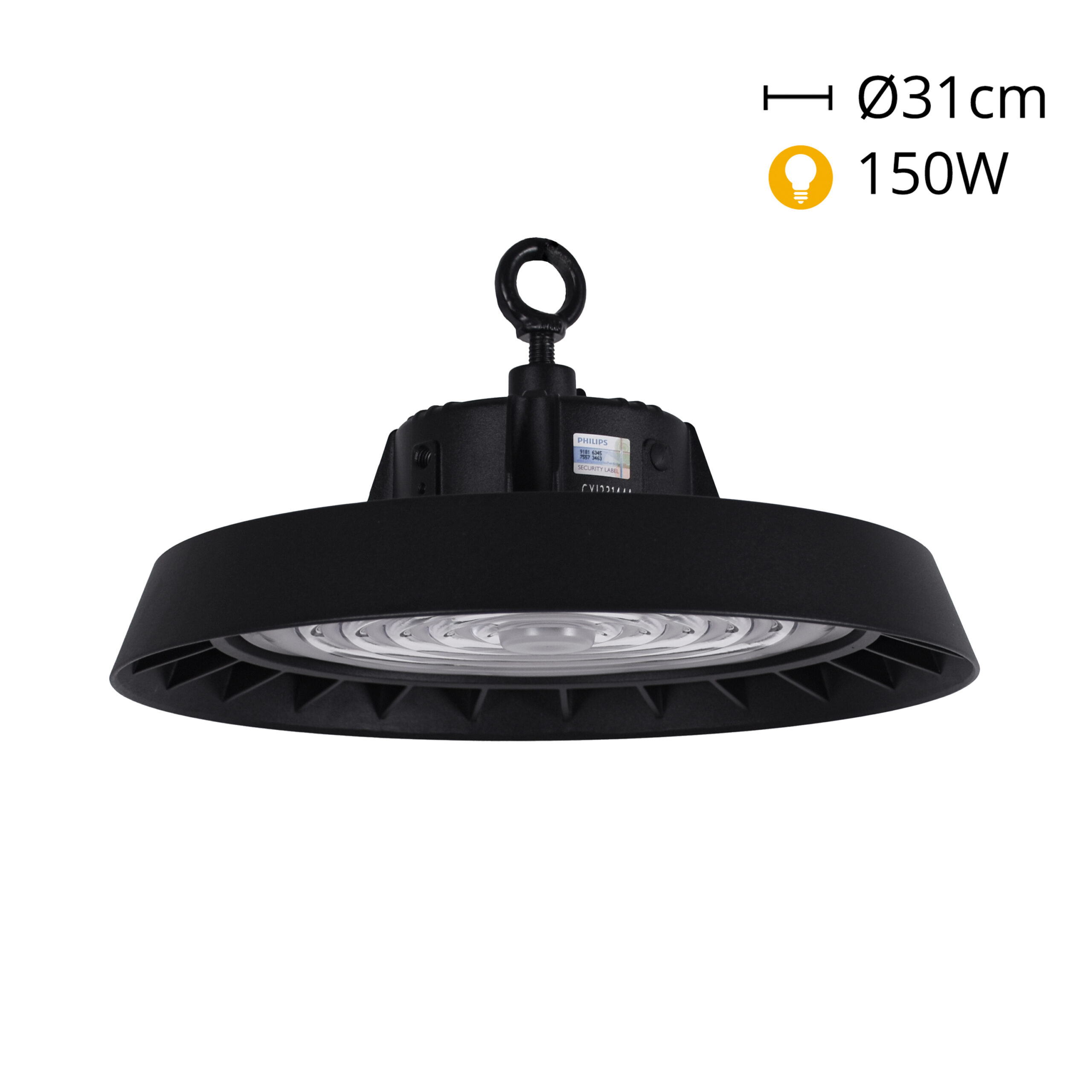 Campânula MEGAVISION IP65 1x150W LED 22500lm 6500K 90° Alt.11xD.31cm preto