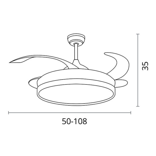 Ventoinha de tecto TORONTO branca, 4palas retráteis, 72W LED 3000|4000|6000K, APP, Alt.35xD.108/50cm - Image 3