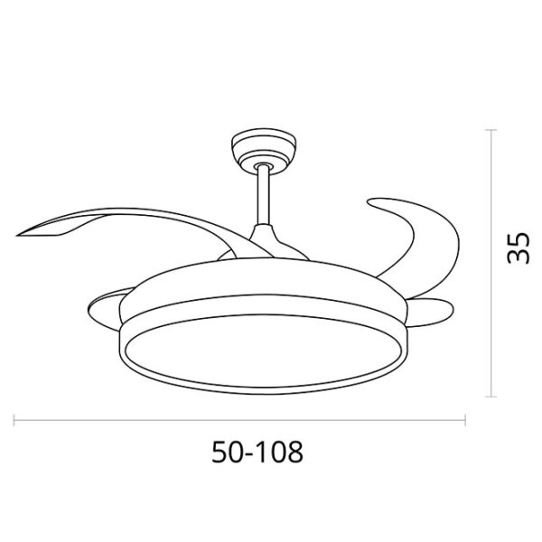 Ventoinha de tecto QUEBEC branca, 4 palas retráteis, 72W LED 3000|4000|6000K, APP, Alt.35xD.108/50cm - Image 3