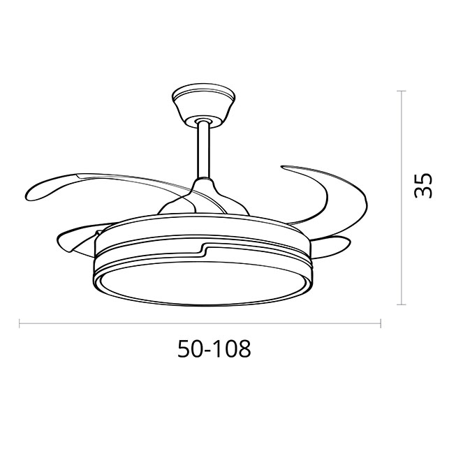Ventoinha de tecto ROBIN branco/faia, 4 palas retráteis, 72W LED 3000|3500|6500K, Alt.35xD.107/50cm - Image 2