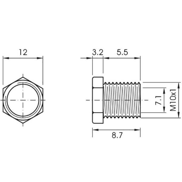 Tubo passa-cabos com cabeça hexagonal e rosca M10x1 de 5, 5mm, em resina termoplástica branca - Image 2