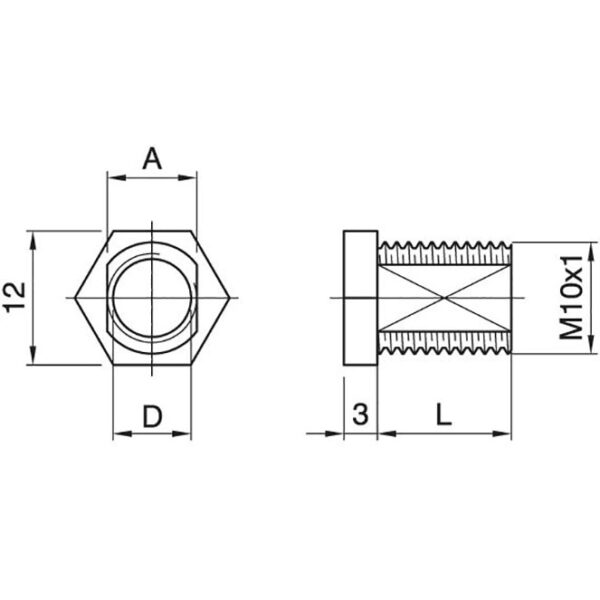 Tubo passa-cabos com cabeça hexagonal e rosca M10x1 de 8mm, em resina termoplástica branca - Image 2