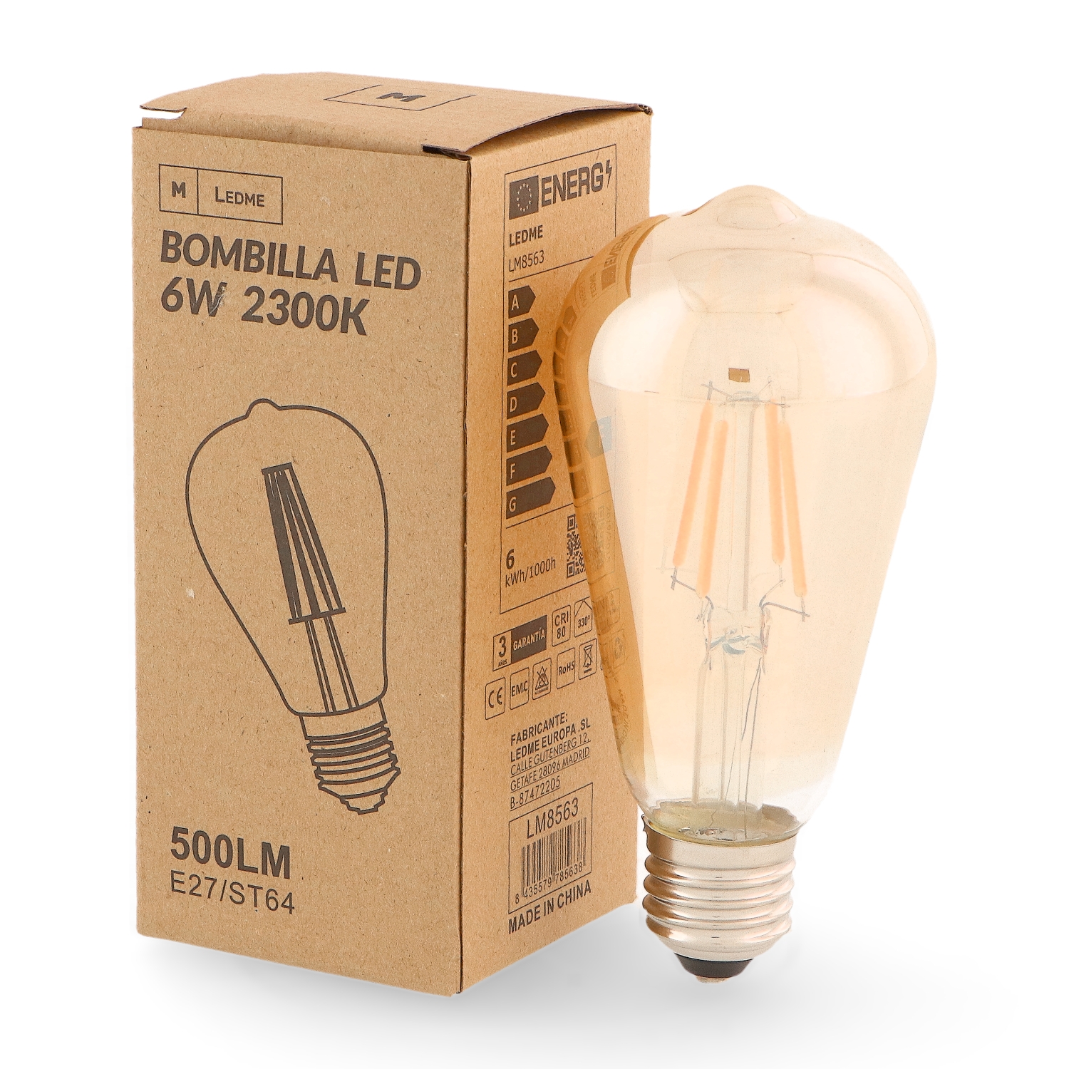 Lâmpada LED Filamento E27 ST64 6W Âmbar 2300K