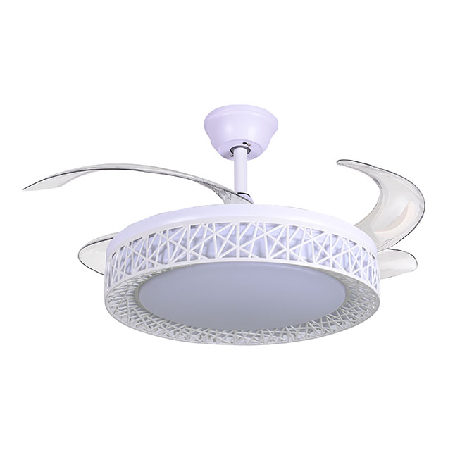 Ventoinha de tecto NIDO branca, 4 palas retráteis, 72W LED 3000|4000|6000K, Alt.35xD.108/50cm