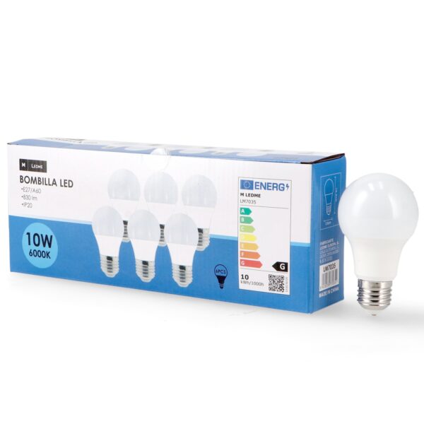 Lâmpada LED E27 A60 10W - Pack 6 6000K