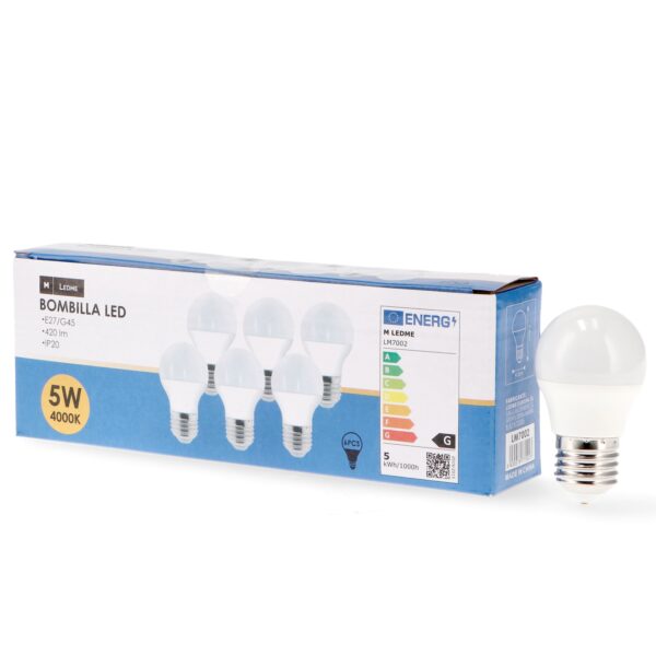 Lâmpada LED E27 G45 5W - Pack 6 3000K