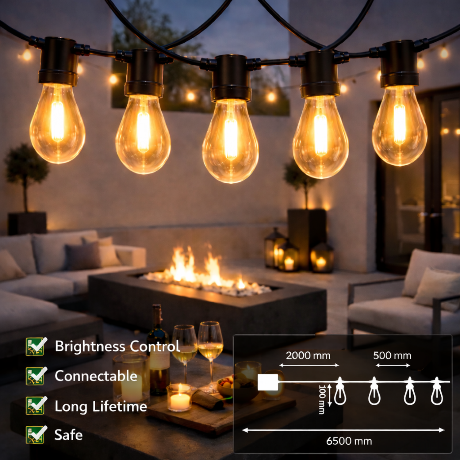 Grinalda LED Solar de 10 lâmpadas 6,5M Exterior IP54 cabo elétrico 2700K - Image 4