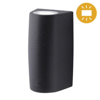 Aplique MARTA 2xGU10 6W botão CCT (2cores) IP55 C.9,2xL.8xAlt.17cm resina preta