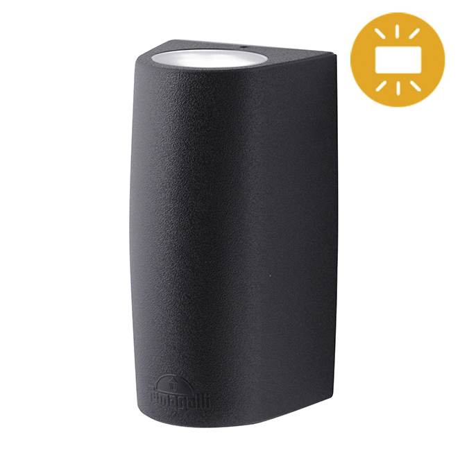 Aplique MARTA 2xGU10 6W botão CCT (2cores) IP55 C.9,2xL.8xAlt.17cm resina preta