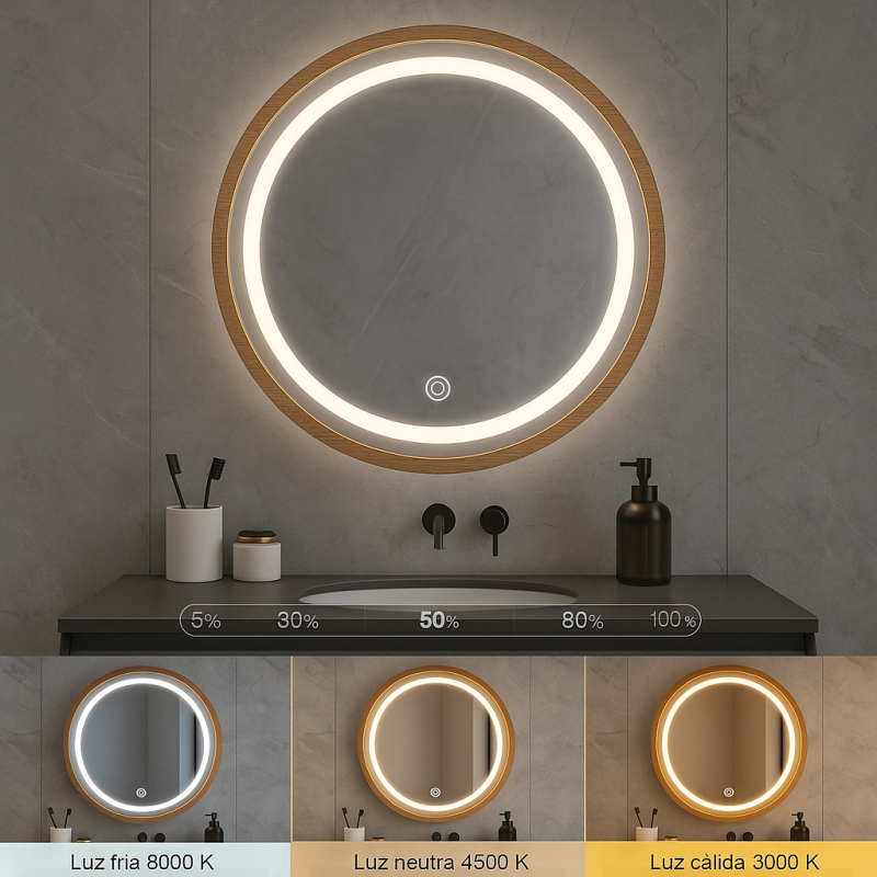 Espelho LED para casa de Banho 15W Wood Round CCT - Image 5